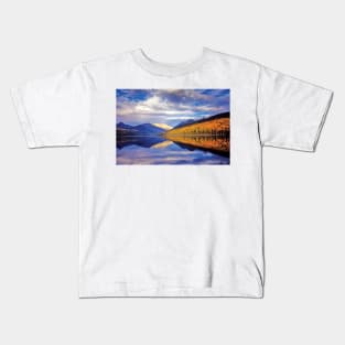 Cloudy Autumn Landscape And Its Reflection Kintla Lake Glacier National Park Kids T-Shirt